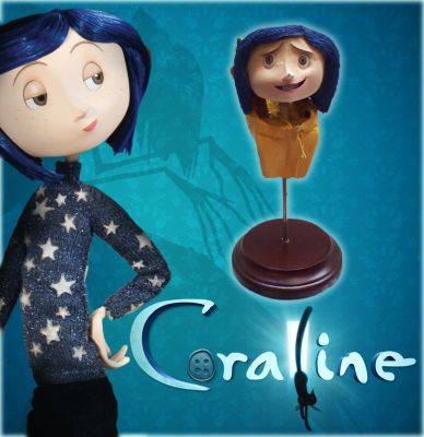 Coraline Head
An adventurous girl finds another world that is a strangely idealized version of her frustrating home, but it has sinister secrets. Voiced by Dakota Fanning, Coraline Jones is brave, clever, curious 11-year-old girl with dark blue hair and annoyed by not being taken seriously by (in her opinion) crazy adults, people constantly mistaking her name for Caroline, and her mundane and bland life.  Neil Gaiman the original author of the 2002 novel describes her as â€œfull of vim and spunkâ€ and all those wonderful old-fashioned words. From the 2009 Laika film Coraline, this Coraline head used on various puppets throughout filming has magnets in the face allowing the animators to switch out faces depending on the scene(s) showing the characters numerous facial expressions. The face being in two pieces allowed the mouth and brow sections to be changed as needed while the line seen across the nose would be removed by computer during post-production.
Keywords: Coraline Head