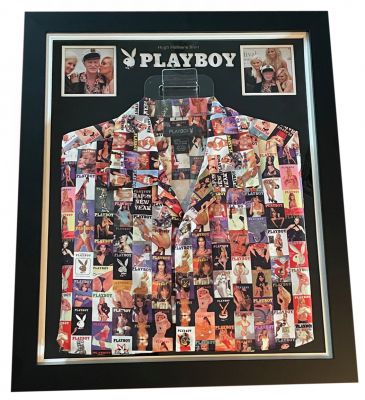 Hugh Hefner's Playboy Covers Shirt
Hugh Hefner; is known as the Pop culture icon and publishing giant who introduced the world to the legendary Playboy brand. This trademark item is from the personal collection of Hugh M. Hefner; this is Hughâ€™s Playboy Cover Button up Shirt that is matched in multiple photos of him wearing it. In 1953, he took out a mortgage loan of $600 and raised $8,000 from 45 investors (including $1,000 from his motherâ€”"not because she believed in the venture," he told E! in 2006, "but because she believed in her son") to launch Playboy, which was initially going to be called Stag Party.
Keywords: Hugh Hefner's Playboy Covers Shirt