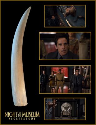 Tusk
Security guard Larry Daley (Ben Stiller) must travel to London to return the tablet of Ahkmenrah, an Egyptian artifact which causes the exhibits to come to life, before the magic disappears. From the 2014 film Night at the Museum: Secret of the Tomb, this is the tusk prop thrown to the Triceratops by Larry in attempt to play fetch and distract the gigantic Dinosaur. Made of Styrofoam, the tusk is lightweight to make it easier to handle and to be thrown by the actor during filming.
Keywords: Tusk