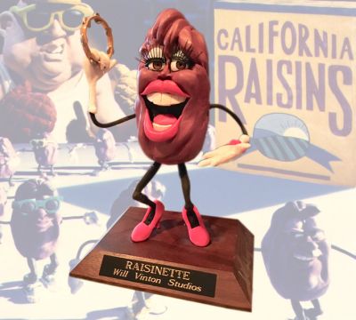 Raisinette Puppet
Will Vinton Studios produced a series of popular Claymation commercials for the CALRAB (California Raisin Advisory Board) with Ray Charles, The Tempations and Michael Jackson. Ray sang the refrain of the campaign's theme song, I Heard It Through The Grapevine. "Ray Charles was a natural for the spot because he, like the Raisins, epitomizes the meaning of cool,"  CALRAB director Robert Phinney said. This is a Raisinette stop motion puppet used in the 1988 Ray Charles and the California Raisins Commercial.
Keywords: Raisinette Puppet