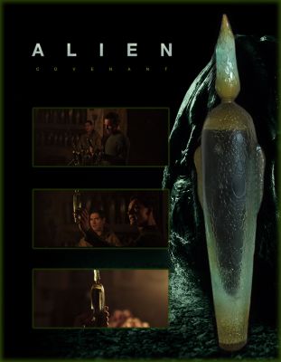 Pathogen Vial
In 2104, 11 years after the Prometheus expedition, the colonization-ship Covenant is bound for a remote planet, Origae-6, when they discover an uncharted paradise with a threat beyond their imagination. From the 2017 Ridley Scott film Alien: Covenant, this is the exact used human embryo among the cargo of the ship. Steatite Ampules, also known as Urns or Vases, were cylindrical enclosures designed by the Engineers to establish and maintain the controlled environment necessary to store Chemical A0-3959X.91-15. Within the Ampules, the A0-3959X.91-15 was contained by four conical-shaped glass vials, or phials. This was to ensure the agent's ability to retain infectivity and virulence after a prolonged period of storage. Chemical A0-3959X.91 - 15, also known as Agent A0-3959X.91 - 15 and referred to colloquially as the "black goo" or "black liquid", is an extremely potent and virulent mutagenic pathogen, composed of millions of small micro-organisms, that was manufactured by the Engineers as a biological weapon, presumably for military purposes. Due to its volatile nature at ambient temperature, the Engineers housed the pathogen within Steatite Ampules. This is the exact hero vial seen being picked up and held by David when he takes Walter on a tour in his lair. The liquid is still present inside and can be seen easily when the vial is tilted.
Keywords: Pathogen Vial