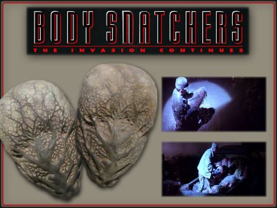 Body Snatcher Pods
The Malone family moves to a military base for the summer to investigate some toxic products, but find the soldiers on the base are behaving more strangely than usual. Is it a toxic spill as suggested or is it something more sinister? These are two screen used Pods used in the 1993 film Body Snatchers. These were made by the famous Burman brothers and were the center point of film as these are the pods from which the humans were being cloned.

Keywords: Body Snatcher Pods