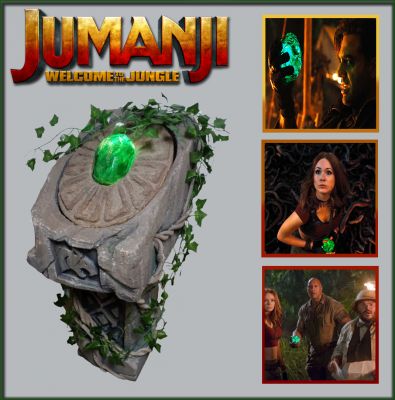 Jaguar Eye Jewel and Holder
Four teenagers are sucked into a magical video game, and the only way they can escape is to work together to finish the game. From the 2017 fantasy film Jumanji: Welcome to the Jungle, this is the Jaguar's eye jewel and holder. After Van Pelt, as played by Bobby Cannavale, stole the jewel from Jumanji's jaguar statue, the players raced to replace the jewel and save the jungle. This particular jewel lights up when switched on and has the Jaguars "stone" holder from the huge statue seen in the film. The jewel is cradled in the holder while being displayed in a themed display to appear as if a vine covered stone pedestal.

Keywords: Jaguar Eye Jewel and Holder