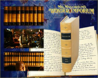 Mr. Magorium's Hero Journal & Books
Mr. Edward Magorium (Dustin Hoffman) owns and manages a magical toy store and has been making and selling toys all his life. Before opening "Mr. Magorium's Wonder Emporium" 113 years ago, he travelled the world making children happy with his many creations. Living among the toys in the basement of the Emporium is his book builder and biographer Bellini (Ted Ludzik). Bellini is a "strongman" who was born and lives in the basement of the shop while also cataloging Mr. MagoriumÃ¢â‚¬â„¢s life. He creates and writes chapter after chapter while storing each Volume on a shelf. This is the hero Journal used in the 2007 film Mr. MagoriumÃ¢â‚¬â„¢s Wonder Emporium and contains the last part of Mr. MagoriumÃ¢â‚¬â„¢s life. This Journal, labeled Vol. XXX is the journal we see at the end of the film as Bellini finishes the last one putting it on the shelf. Along with the hero Journal I also have the other Volumes seen on the shelf which are just leather bound facades made to look like full books.
Keywords: Mr. Magorium's Hero Journal & Books