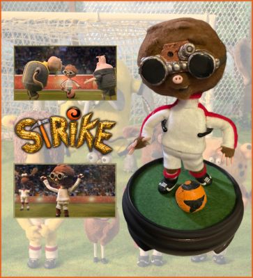 Mungo Puppet and Soccer Ball
A young mole must try to achieve his impossible dream of becoming a soccer player in order to save his hometown gold mine from a greedy supervillain known only as â€œThe Bossâ€. From the 2018 stop-motion film Strike, this is a Mungo puppet wearing his soccer outfit along with his soccer ball. 
Keywords: Mungo Puppet and Soccer Ball