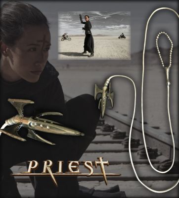 Priestess' (Maggie Q) Bladed Lasso
In a society ravaged by centuries of war between humans and vampires, a legendary warrior priest (Paul Bettany), a veteran of the last conflict, lives in an enclosed city ruled by the church. When a murderous pack of vampires kidnaps his niece priest must break his sacred vows and set out to rescue her before the bloodsuckers put the bite on her. Joining him on his quest are his niece's boyfriend and a former priestess (Maggie Q) with supernatural fighting skills. This is Priestess’ hero bladed “lasso” weapon used in the film Priest. This weapon of choice for the Priestess can be seen throughout the film as she helps Priest hunt down who’s responsible for his niece’s kidnapping, while killing all vampires that get in their way.
Keywords: Priestess' (Maggie Q) Bladed Lasso