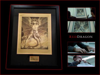 "Red Dragon" Watercolor Painting
A retired FBI agent with psychological gifts is assigned to help track down "The Tooth Fairy", a mysterious serial killer. Aiding him is imprisoned forensic psychiatrist Dr. Hannibal "The Cannibal" Lecter. From the 2002 film Red Dragon, this is the â€œRed Dragonâ€ watercolor painting made of a thin edible cracker like material. Dolarhyde's new-found love conflicts with his "Dragon" alter. He senses that the Dragon wants the woman, and Dolarhyde vigorously resists the demand. He becomes so upset, that he grabs a sawed-off shotgun and places it in his mouth, preferring to kill himself rather than turning over Reba to the Red Dragon (by murdering and "changing" her). After taking Reba to her home, Dolarhyde attempts to stop the Dragon's "possession" of him. He believes that he must dominate the Dragon by consuming the original watercolor painting, so he goes to the Brooklyn Museum, asks to see the painting, then knocks out the female employee who took him to a back room to see the painting. He immediately shreds the painting and starts shoving it into his mouth, eating it.
Keywords: "Red Dragon" Watercolor Painting