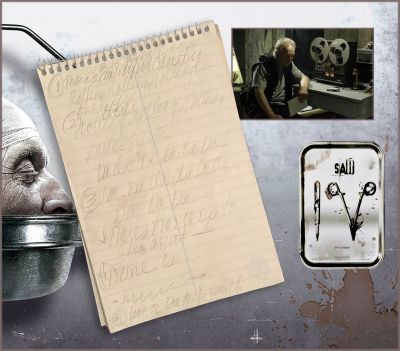 Jigsaw's (Tobin Bell) Notepad
Despite Jigsaw's death and to save the lives of two of his colleagues, Lieutenant Rigg is forced to take part in a new game which promises to test him to the limit. From the 2007 film Saw IV, this is Jigsaw’s (Tobin Bell) notepad with handwritten notes. This is the notepad seen being held by Jigsaw in his lair when he is recording the lines on his recorder. The notepad has notes written as though he was pretending to read them off as he recorded his voice. Looks as though he just scribbled on the pad mostly, though the last number has “Live or Die Make your choice”.
Keywords: Jigsaw's (Tobin Bell) Notepad