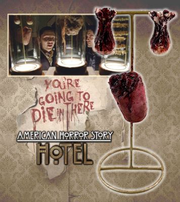 Ten Commandment Killer's "Thou Shalt Not Commit Adultery" Trophy
Centered on the mysterious Hotel Cortez in Los Angeles, California, that catches the eye of an intrepid homicide detective (Bentley). The Cortez is host to many disturbing scenarios and paranormal events, and is overseen by its enigmatic matron, The Countess (Gaga), who is a bloodsucking fashionista. The hotel is loosely based on an actual hotel built in 1893 by H. H. Holmes in Chicago, Il. for the 1893 World's Columbian Exposition. It became known as the 'Murder Castle' as it was built for Holmes to torture, murder, and dispose of evidence just as is the Cortez. From the 2015 season American Horror Story: Hotel, this is Ten Commandment Killer's "Thou Shalt Not Commit Adultery" trophy with itâ€™s glass globe. In the pilot episode, Detective John Lowe is called to the scene of a murder inside the Hotel Cortez. When he arrives, he recognizes what he suspects is the work of a man he has come to think of as the â€œTen Commandments Killerâ€. A dead woman is propped up on her knees in the bed, her body impaled by a spear, her hands nailed to the headboard to keep her upright. Below her, her still living lover is writhing in agony, his eyes and tongue removed. It's only later that John realizes it was he, himself, who murdered the woman and took the man's tongue and eyes as a trophy to be added to the hidden chamber in Room 64 of the Cortez. 
Keywords: Ten Commandment Killer's "Thou Shalt Not Commit Adultery" Trophy