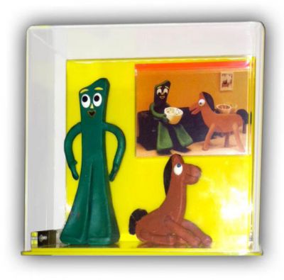 Gumby and Pokey Puppets
This is screen used Gumby and his side kick Pokey, stop motion puppets seen in the popular Art Clokey created children's TV show that ran from November 12, 1955 â€“ December 30, 1989. Two childhood icons and very rare puppets considering the age and material used in the stop motion process during that era.
Keywords: Gumby and Pokey Puppets